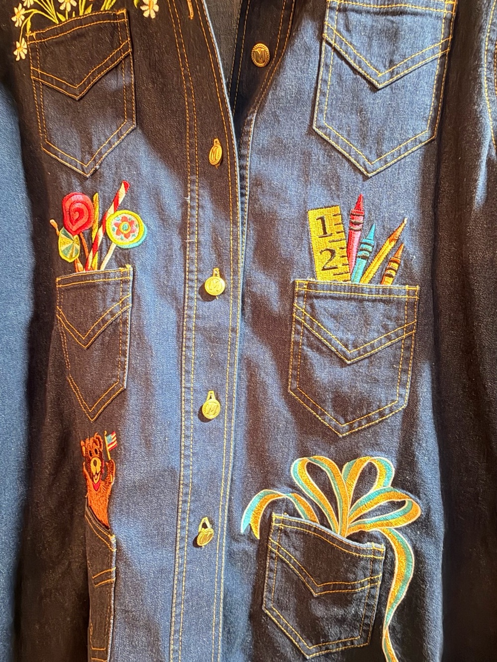 Lot2 SZ MED Bob Mackie Wearable Art Dark Denim Shirt Jacket Embroidered & Hat - Picture 14 of 16